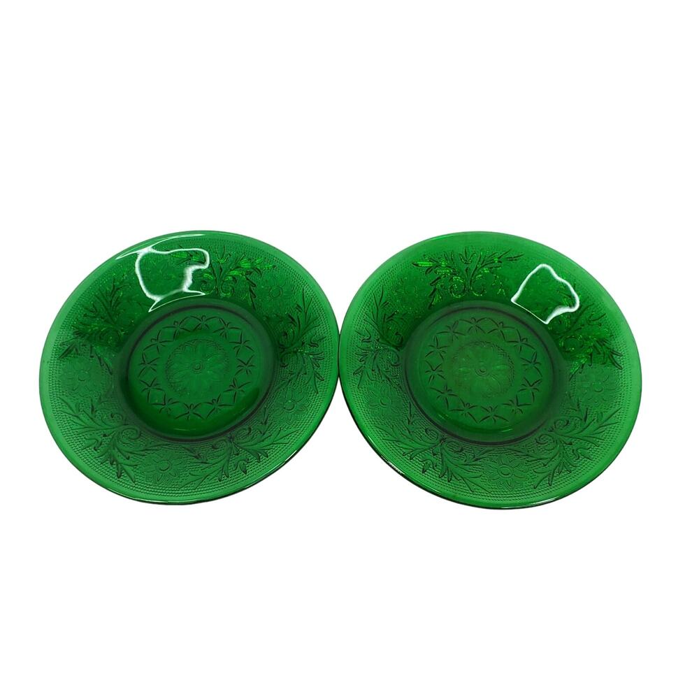 Lot of 2 Anchor Hocking Sandwich Plates Emerald Forest Green Vtg 4.5" Tableware